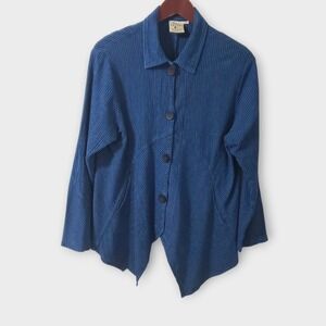 VTG Mill Valley Clothing Co Hobo Shirt Blue Asymmetric Ribbed Lagenlook Artsy Sm